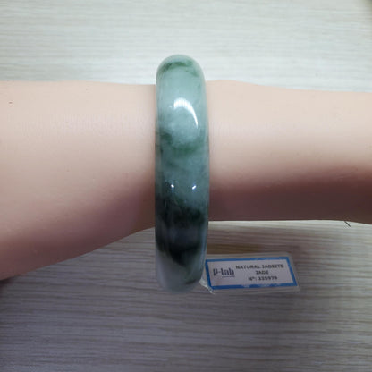 Yingmart 63mm PNJ Certified Natural Color White Grey Green Natural Jadeite Jade Bangle Bracelet, Real Gemstone Gift for Mom Sister Grandma