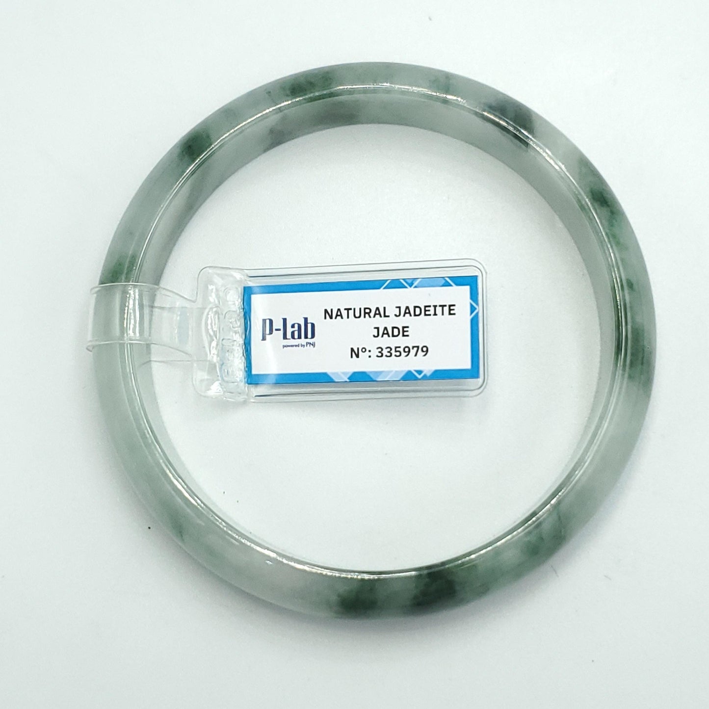 Yingmart 63mm PNJ Certified Natural Color White Grey Green Natural Jadeite Jade Bangle Bracelet, Real Gemstone Gift for Mom Sister Grandma