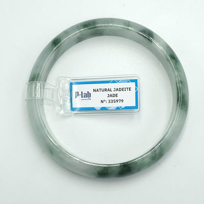 Yingmart 63mm PNJ Certified Natural Color White Grey Green Natural Jadeite Jade Bangle Bracelet, Real Gemstone Gift for Mom Sister Grandma