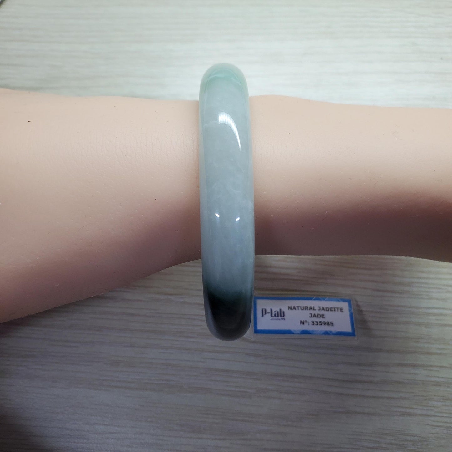 Yingmart 63mm PNJ Certified Natural Color Green White Black Natural Jadeite Jade Bangle Bracelet, Real Gemstone Gift for Mom Sister Grandma