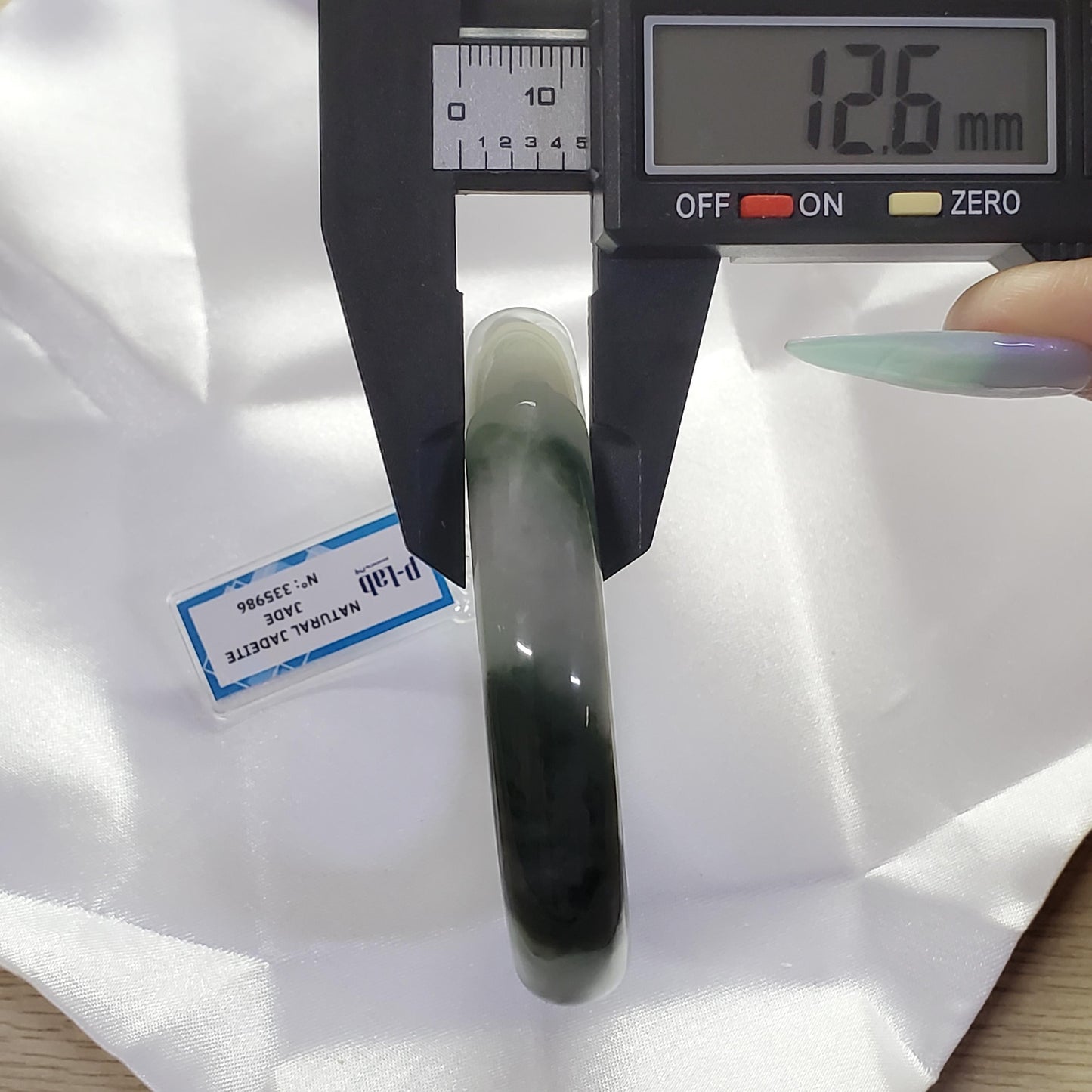 Yingmart 63mm PNJ Certified Natural Color White Grey Green Natural Jadeite Jade Bangle Bracelet, Real Gemstone Gift for Mom Sister Grandma