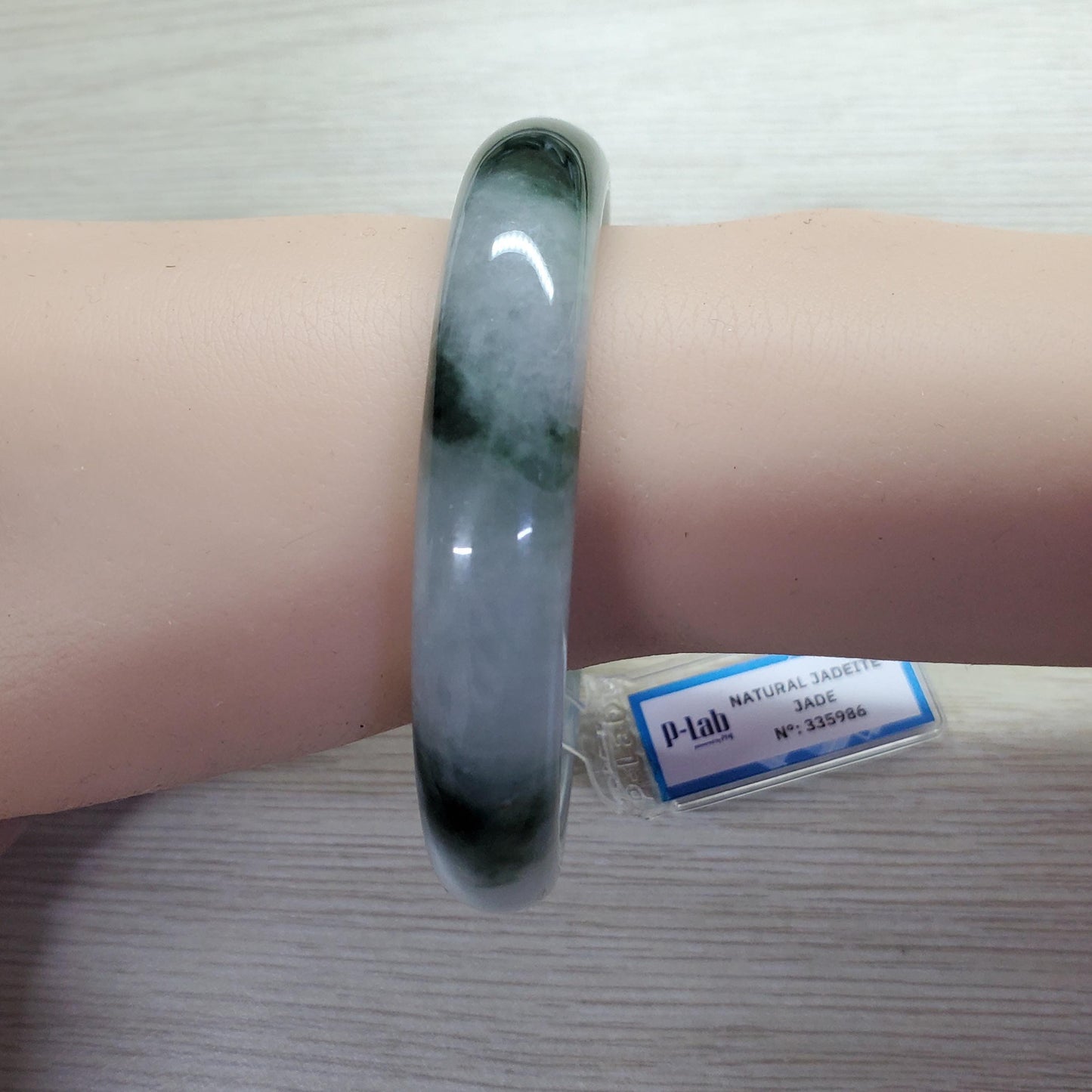 Yingmart 63mm PNJ Certified Natural Color White Grey Green Natural Jadeite Jade Bangle Bracelet, Real Gemstone Gift for Mom Sister Grandma