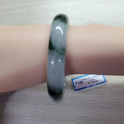 Yingmart 63mm PNJ Certified Natural Color White Grey Green Natural Jadeite Jade Bangle Bracelet, Real Gemstone Gift for Mom Sister Grandma