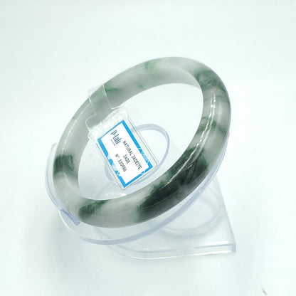 Yingmart 63mm PNJ Certified Natural Color White Grey Green Natural Jadeite Jade Bangle Bracelet, Real Gemstone Gift for Mom Sister Grandma