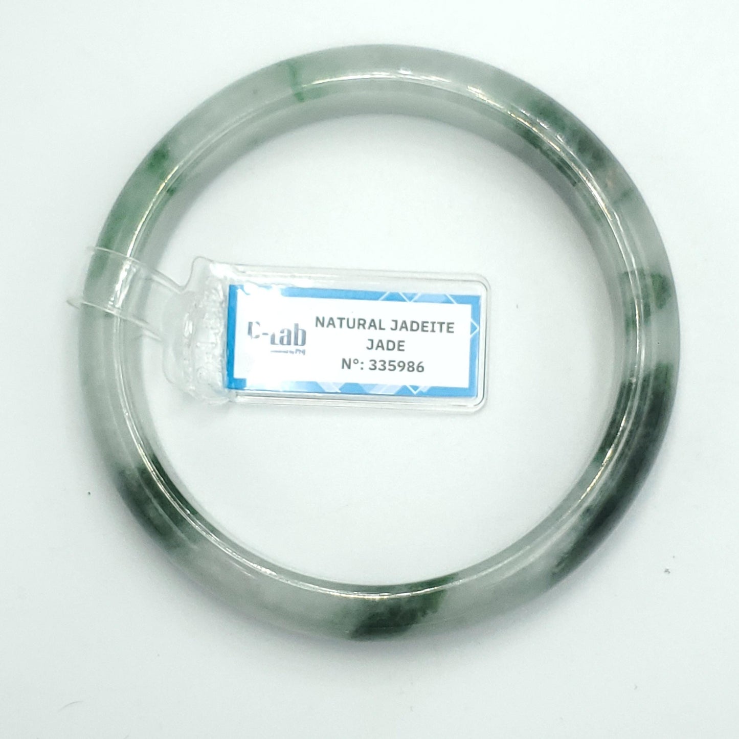 Yingmart 63mm PNJ Certified Natural Color White Grey Green Natural Jadeite Jade Bangle Bracelet, Real Gemstone Gift for Mom Sister Grandma