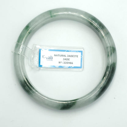 Yingmart 63mm PNJ Certified Natural Color White Grey Green Natural Jadeite Jade Bangle Bracelet, Real Gemstone Gift for Mom Sister Grandma