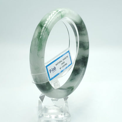 Yingmart 63mm PNJ Certified Natural Color White Grey Green Natural Jadeite Jade Bangle Bracelet, Real Gemstone Gift for Mom Sister Grandma