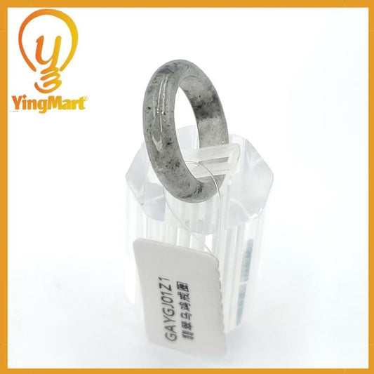Yingmart 17mm Genuine Grey Black Natural Type A Jadeite Ring, Burmese Myanmar Gemstones, Real Gemstone Ring, Vintage Jewelry Gift Mom Sister