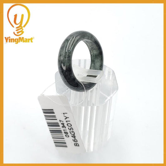 Yingmart 16mm Genuine Grey Black Natural Type A Jadeite Ring, Burmese Myanmar Gemstones, Real Gemstone Ring, Vintage Jewelry Gift Mom Sister