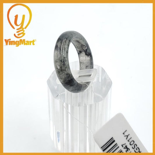 Yingmart 17mm Genuine Grey Black Natural Type A Jadeite Ring, Burmese Myanmar Gemstones,Real Gemstone Ring, Vintage Jewelry Gift Mom