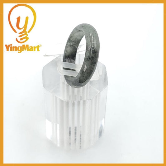 Yingmart 17mm Genuine Grey Black Natural Type A Jadeite Ring, Burmese Myanmar Gemstones,Real Gemstone Ring, Vintage Jewelry Gift Mom