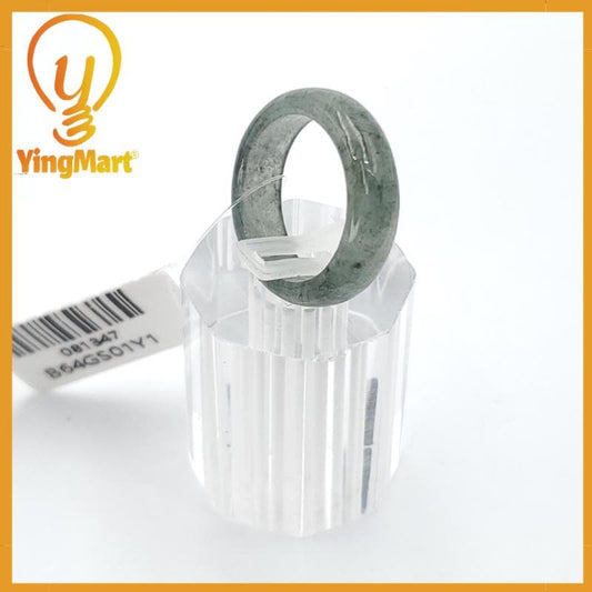 Yingmart 17mm Genuine Grey Black Natural Type A Jadeite Ring, Burmese Myanmar Gemstones,Real Gemstone Ring, Vintage Jewelry Gift for Mom Sis
