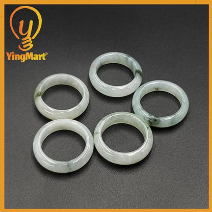Yingmart 17mm Genuine White Green Dark Green Natural Type A Jadeite Ring, Burmese Myanmar Gemstones,Real Gemstone Ring, Jewelry Gift for Mom