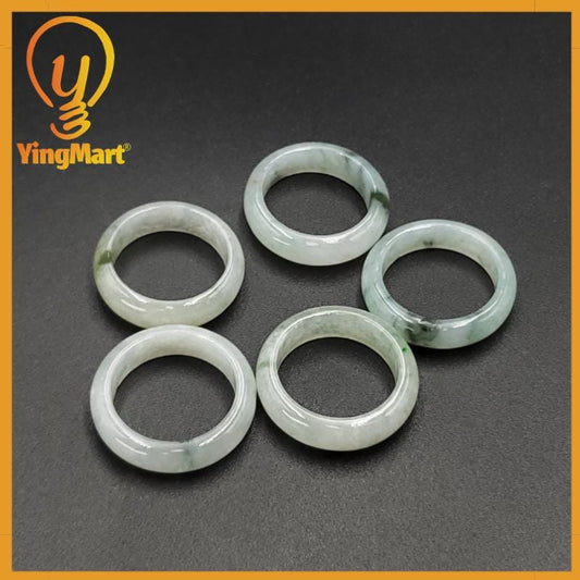 Yingmart 17mm Genuine White Green Dark Green Natural Type A Jadeite Ring, Burmese Myanmar Gemstones,Real Gemstone Ring, Jewelry Gift for Mom