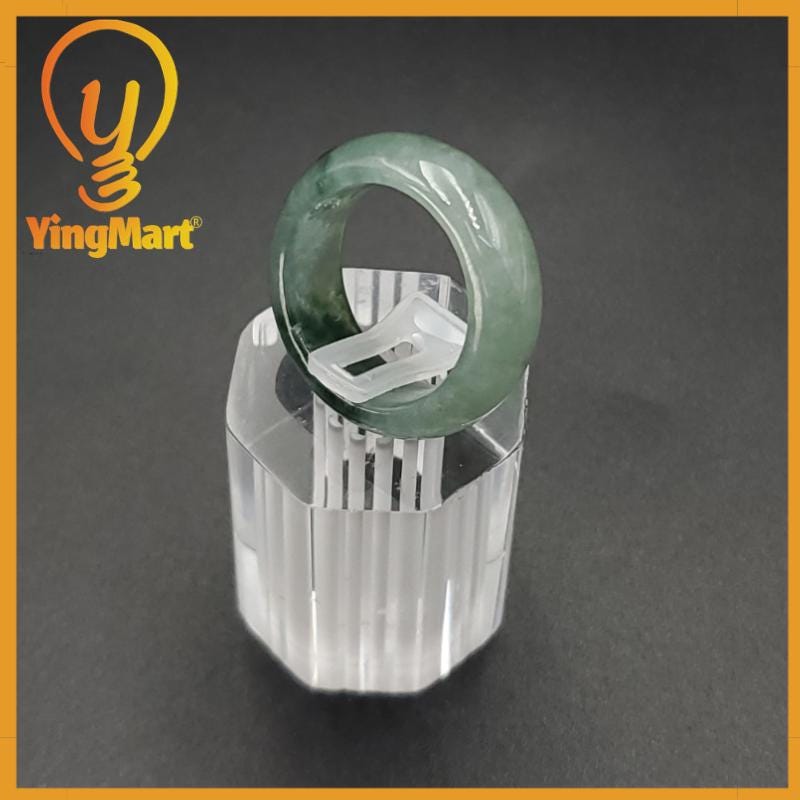 Yingmart 16.7mm Genuine White Green Dark Green Natural Type A Jadeite Ring Burmese Myanmar Gemstones,Real Gemstone Ring Jewelry Gift for Mom