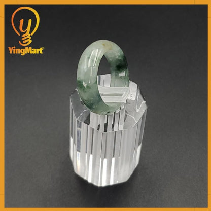 Yingmart 16.7mm Genuine White Green Dark Green Natural Type A Jadeite Ring Burmese Myanmar Gemstones,Real Gemstone Ring Jewelry Gift for Mom