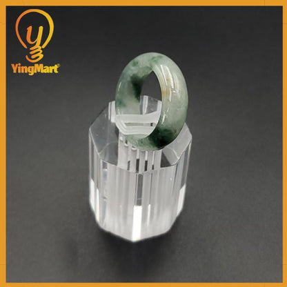 Yingmart 16.7mm Genuine White Green Dark Green Natural Type A Jadeite Ring Burmese Myanmar Gemstones,Real Gemstone Ring Jewelry Gift for Mom