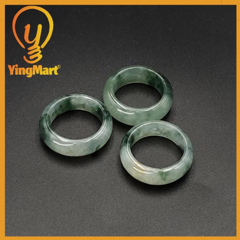 Yingmart 16.7mm Genuine White Green Dark Green Natural Type A Jadeite Ring Burmese Myanmar Gemstones,Real Gemstone Ring Jewelry Gift for Mom