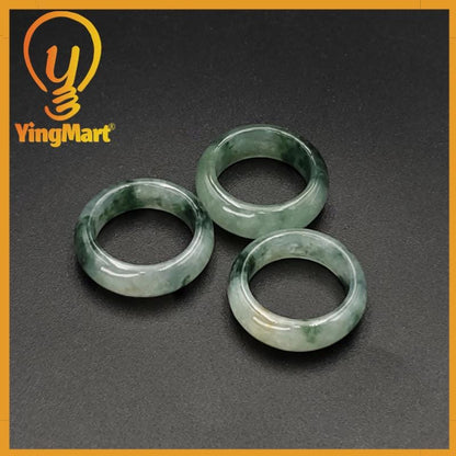 Yingmart 16.7mm Genuine White Green Dark Green Natural Type A Jadeite Ring Burmese Myanmar Gemstones,Real Gemstone Ring Jewelry Gift for Mom