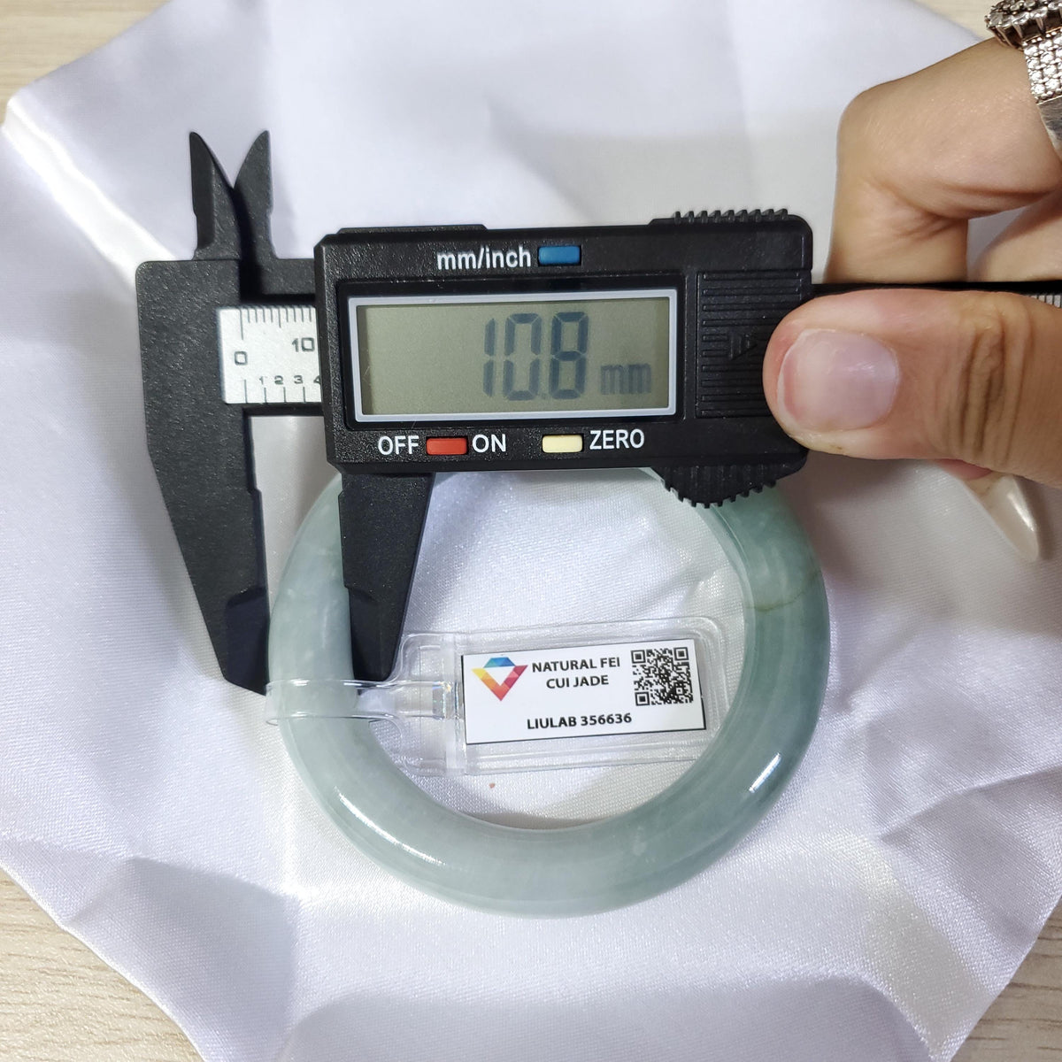 LIULAB Certified Natural Grey Green Jadeite Bangle Bracelet, Translucent (54mm)