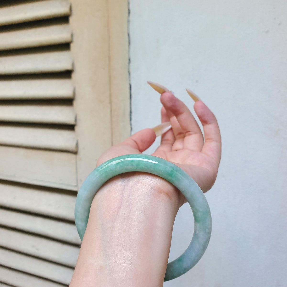 Certified 67 mm Natural Jade Bangle Green White PNJ 339993 Yingmart
