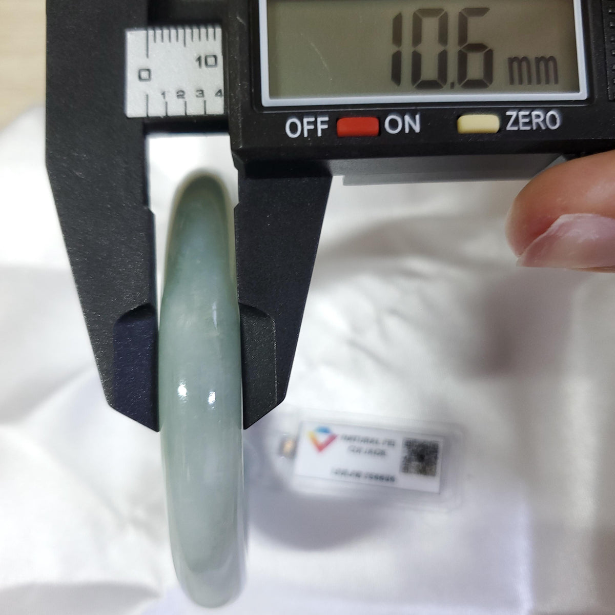 LIULAB Certified Natural Grey Green Jadeite Bangle Bracelet, Translucent (54mm)