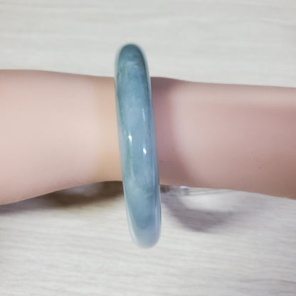 LIULAB Certified Natural Grey Green Jadeite Bangle Bracelet, Translucent (54mm)