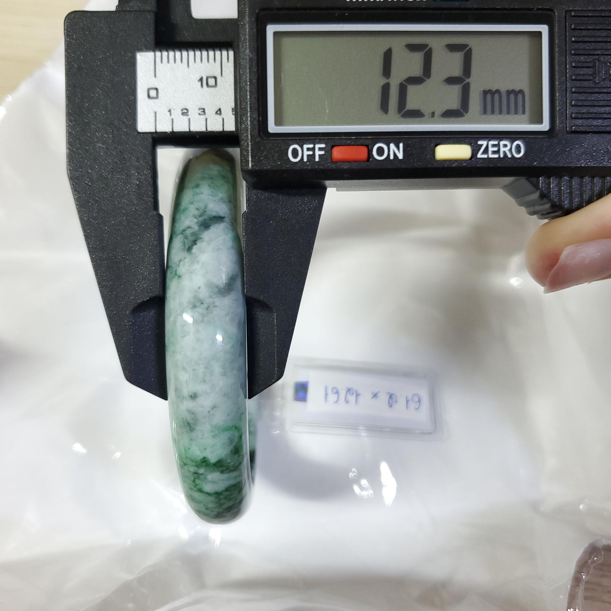 LIULAB Certified Natural Grey Green Jadeite Bangle Bracelet, Translucent - Semi translucent (61mm)