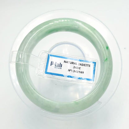 PNJ Certified Natural Green White Jadeite Bangle Bracelet, Semi-Translucent (49mm)