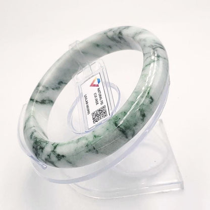 LIULAB Certified Natural Grey Green Jadeite Bangle Bracelet, Translucent - Semi translucent (61mm)