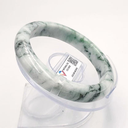 LIULAB Certified Natural Grey Green Jadeite Bangle Bracelet, Translucent - Semi translucent (61mm)