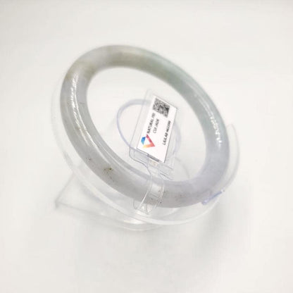 LIULAB Certified Natural Grey White Jadeite Bangle Bracelet, Translucent (54mm)