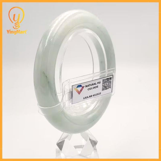 Certified Grey White Jade Bangle 52mm, Real Jade Bracelet Gift for Her, Lucky Feng Shui Jewelry