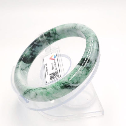 LIULAB Certified Natural Grey Green Jadeite Bangle Bracelet, Translucent - Semi translucent (61mm)