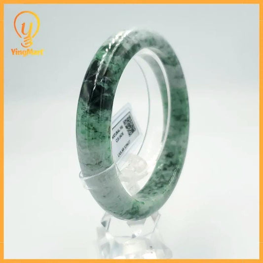 LIULAB Certified Natural Grey Green black Jadeite Bangle Bracelet, Semi-translucent (61mm)