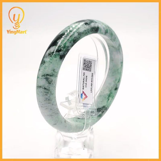 LIULAB Certified Grey Green Black Jade Bangle 61mm, Real Jade Bracelet Gift for Her, Lucky Feng Shui Jewelry