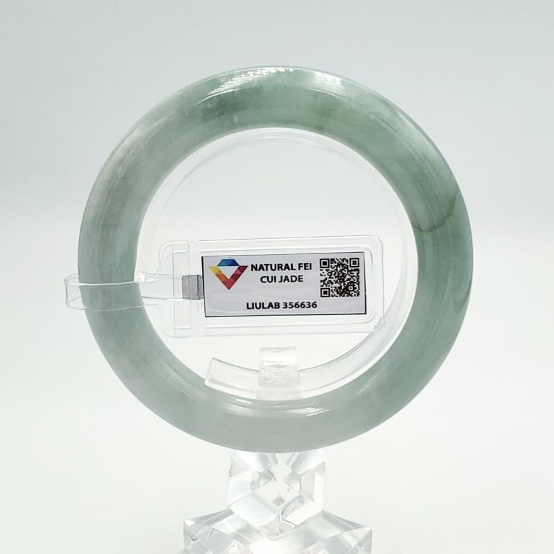 LIULAB Certified Natural Grey Green Jadeite Bangle Bracelet, Translucent (54mm)