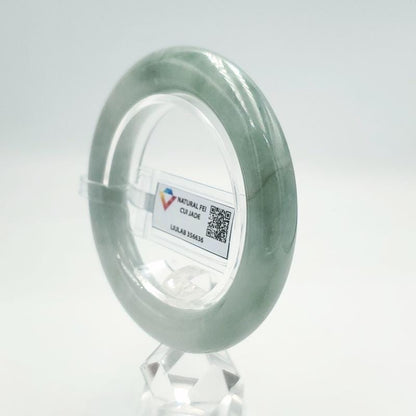 LIULAB Certified Natural Grey Green Jadeite Bangle Bracelet, Translucent (54mm)