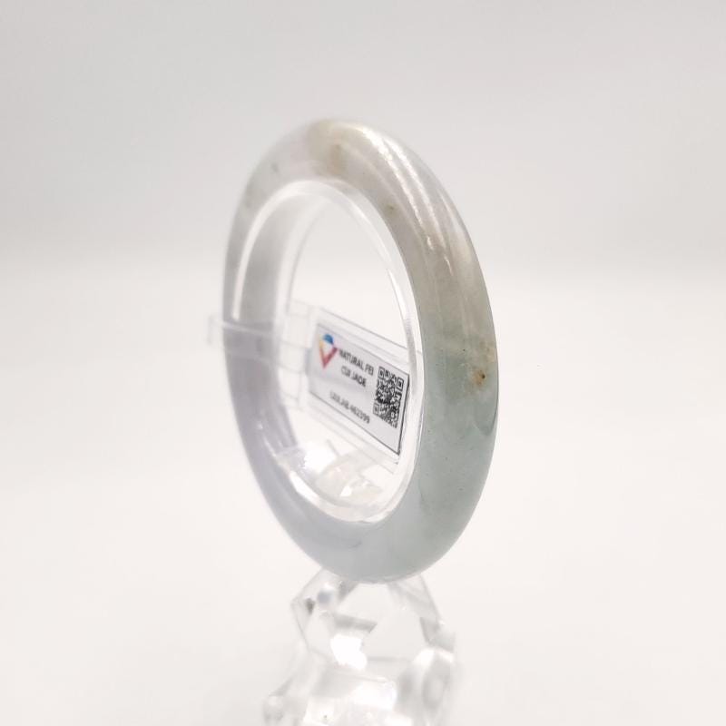 LIULAB Certified Natural Grey White Jadeite Bangle Bracelet, Translucent (54mm)