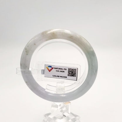 LIULAB Certified Natural Grey White Jadeite Bangle Bracelet, Translucent (54mm)