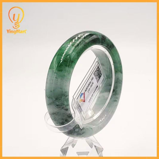 Certified Green White Jade Bangle 48mm, Real Jade Bracelet Gift for Her, Lucky Feng Shui Jewelry