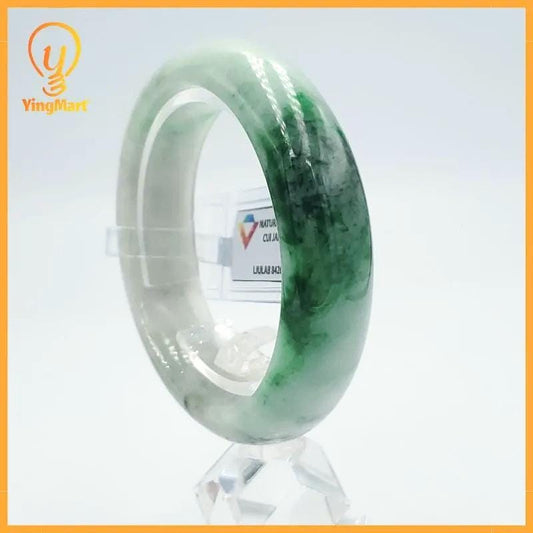 Certified Green White Jade Bangle 49mm, Real Jade Bracelet Gift for Her, Lucky Feng Shui Jewelry