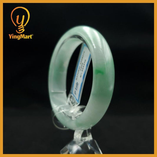 Certified 50 mm Natural Jade Bangle Green White Grey PNJ 354370 YingMart