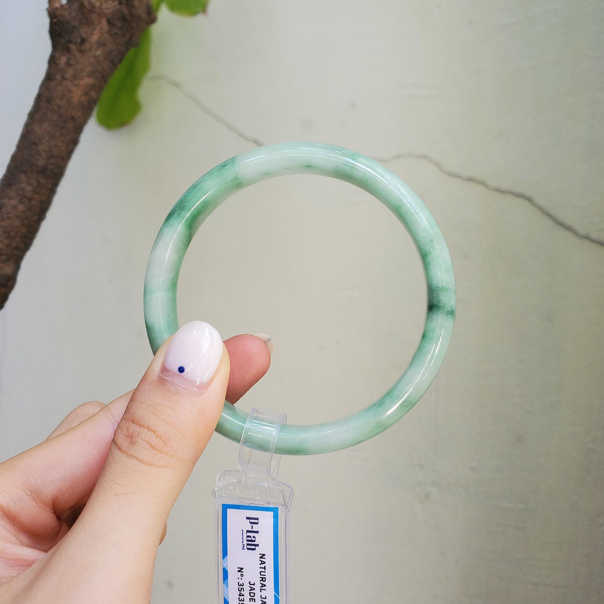 Certified 58 mm Natural Jade Bangle Green White Grey Brown PNJ 354352 YingMart