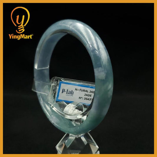Certified 58 mm Natural Jade Bangle Light Greyish Green Grey White Purple PNJ 354376 YingMart