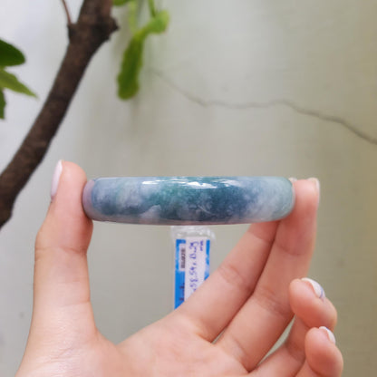 Certified 58 mm Natural Jade Bangle Greyish Green Grey White Light Purple PNJ 354375 YingMart