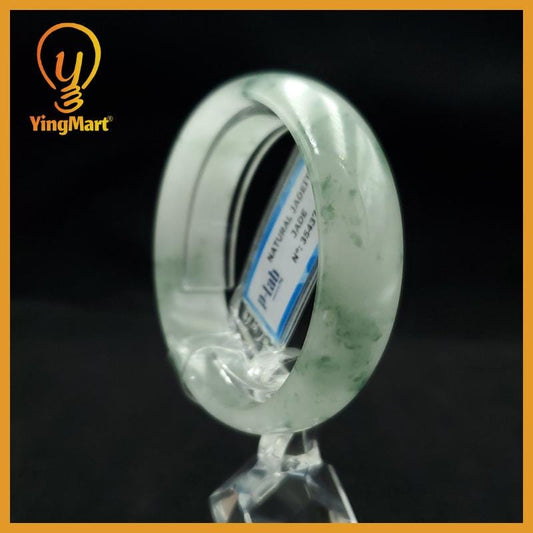 Certified 50 mm Natural Jade Bangle Greyish Green White PNJ 354371 YingMart
