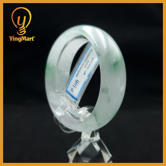 Certified 50 mm Natural Jade Bangle Green Grey White PNJ 354367 YingMart