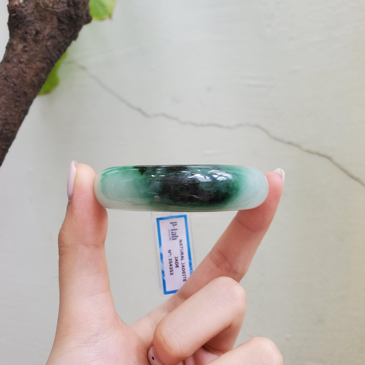 Certified 47 mm Natural Jade Bangle Green Grey White Brown Black PNJ 354353 YingMart