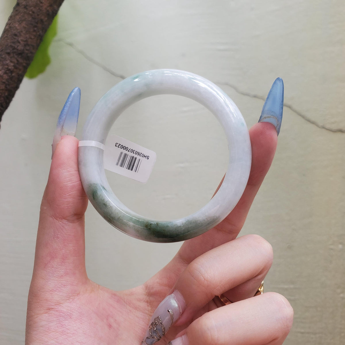 Genuine 50 mm Genuine Jade Bangle White Green SH026030700023 YingMart